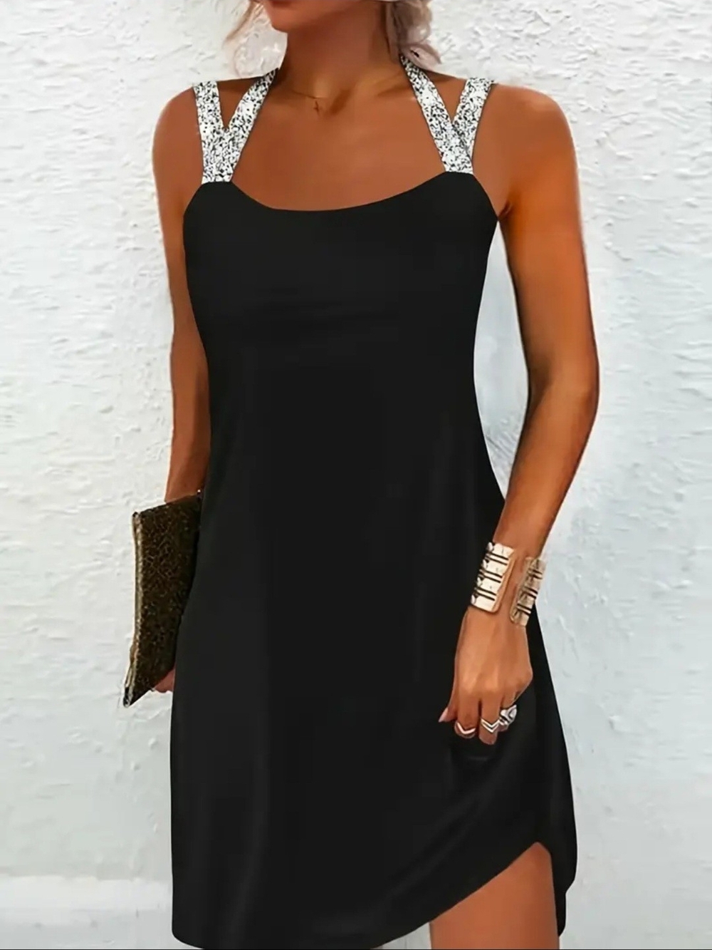 Black Mini Dress with Sparkle Halter Straps